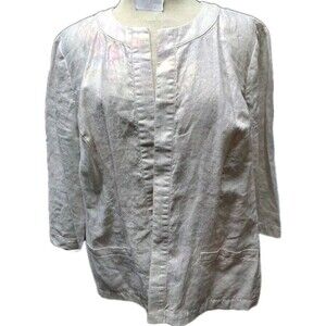 Chico’s 100% Linen Metallic Foil Long Sleeve Open Blazer Women’s 2 Size L Preppy
